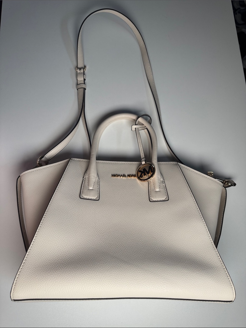 Michael Kors Cream/White Saffiano Leather Satchel with Gold Accent